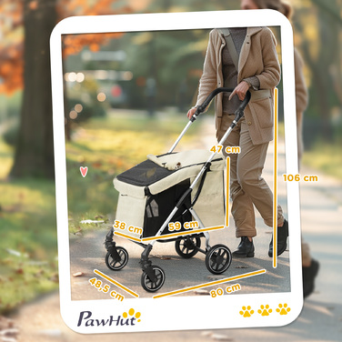 PawHut Коляска для собак Light Dog Buggy з алюмінію Складна для собак і кішок до 10 кг Кішка Баггі з подушками Вікна Двері Кошик для зберігання Котяча коляска Баггі Хакі | Аосом