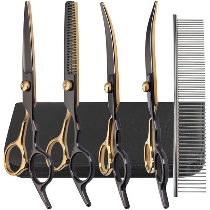 Набір ножиць для грумінгу собак, 7-в-1: ножиці з нержавіючої сталі з безпечними закругленими кінцями, ножиці для стрижки шерсті собак, ножиці для грумінгу котів та собак