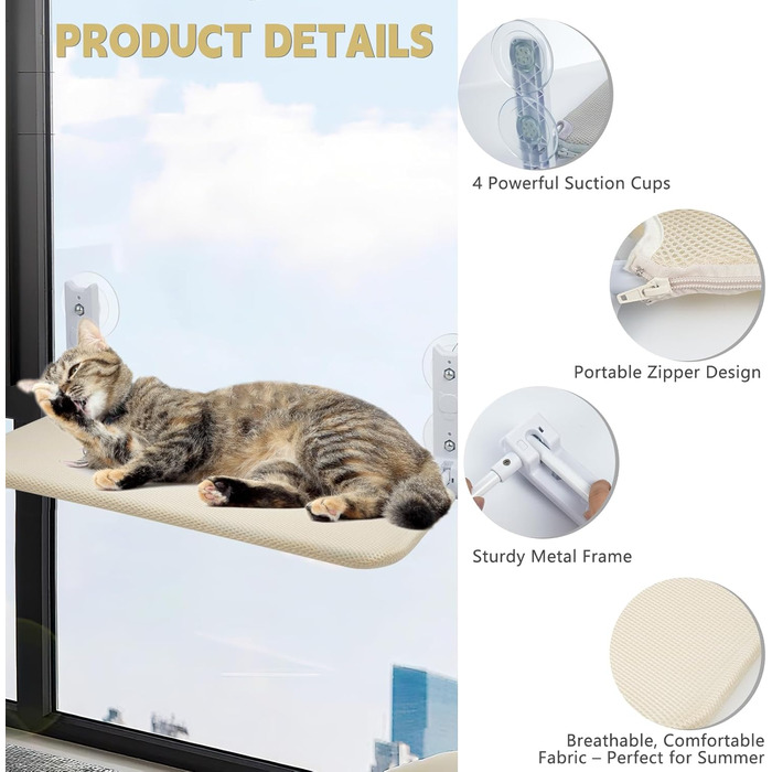 Кішка ліжко-гамак на вікно, 52x30 см, знімний килимок, до 25 кг
