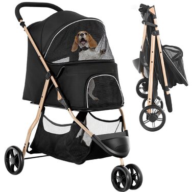 Візок для собак та котів YITAHOME 15 кг, 3 колеса, сітко-вікно, гальма, міцний, чорний