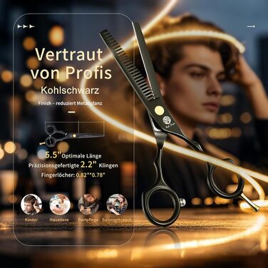 Професійні перукарські ножиці Purple Dragon 5,5 дюйми – набір для стрижки волосся для жінок та чоловіків, перукарські ножиці для барберів/перукарів/початківців (чорний)