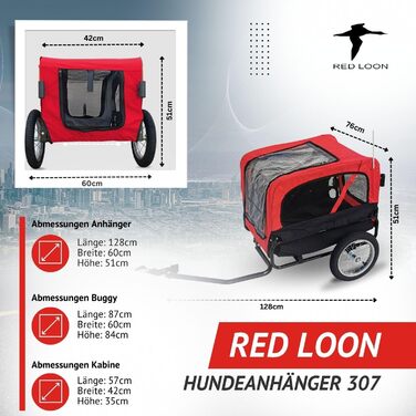 Фаркоп для собак Red Loon Mini - вело- та біговий причіп для собак, легкий переобладнання, світловідбивачі, комплект для бігу, червоний/чорний, вантажопідйомність до 20 кг