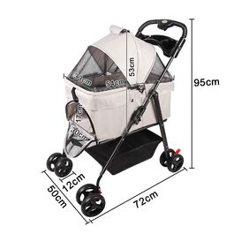 Дитяча візок для тварин, складна конструкція, 4 колеса, для собак/котів, маленьких та середніх цуценят, сірий, 50 x 70 x 95 см