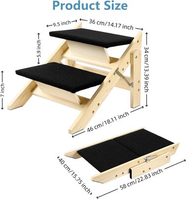 Двостороння дерев'яна пандус для собак з 2 сходинками, 58 см - пандус та сходи для маленьких та середніх собак