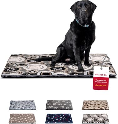 Лежак для собак HS-Hundebett XL 95x135 см, двосторонній, м'який, 3 см наповнювач, для дивану, авто, клітки, антрацит з мандалою, зроблено в Німеччині