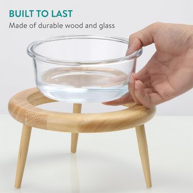 Підвищена годівниця для котів Navaris - годівниця для котів на підставці, 600 мл, скло та дерево