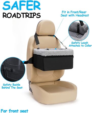 Автокрісло для собак - підвищене автокрісло для маленьких собак, цуценят. Чорно-сірий колір, вантажопідйомність до 20lbs