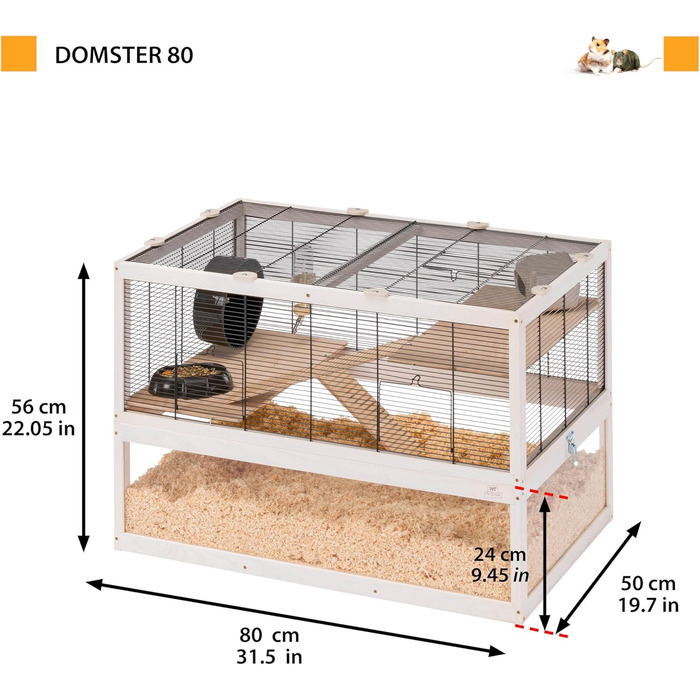 Клітка Ferplast Domster для хом'яків та мишей, 3 поверхи, з аксесуарами, метал/дерево FSC, прозора база 120x50x66.5 см