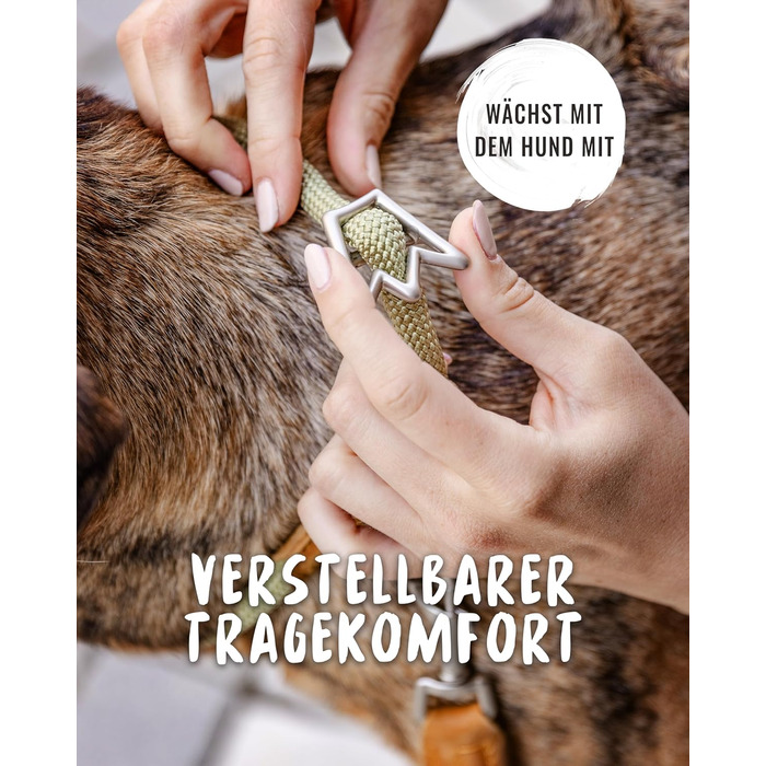 Нашийник для собак Rudelkönig Emma - Елегантний нашийник-стоп для собак з шкіри та нейлону, діаметр 12 мм, для великих собак, колір хакі