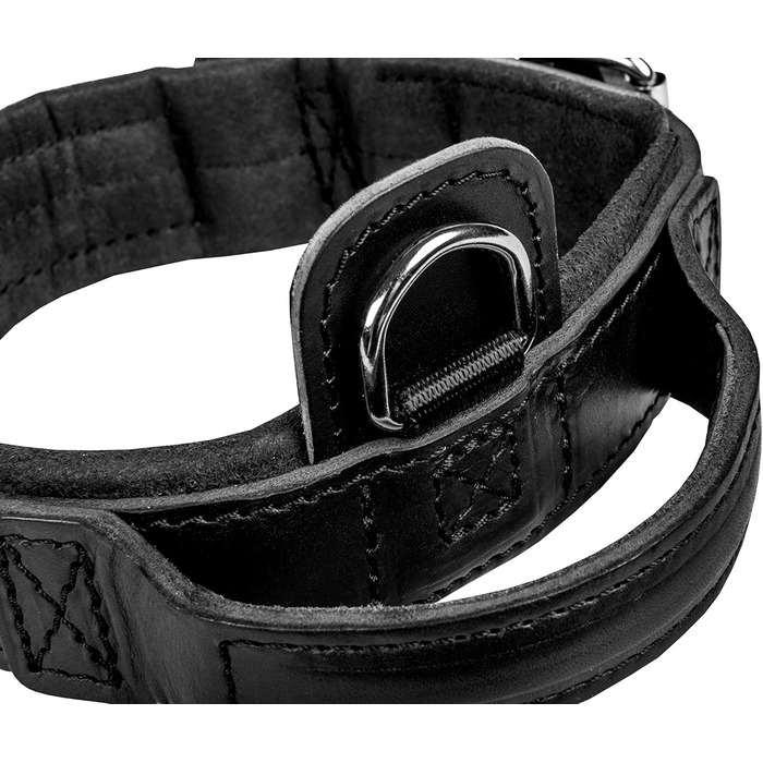 Шкіряний нашийник для собак Dingo Gear Drago, з ручкою, амортизований, чорний, ручна робота, 48-56 см