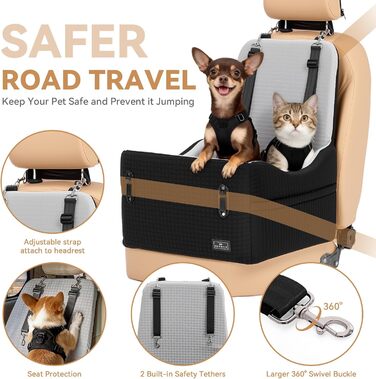 Автокрісло для собак PETSFIT до 15 кг з пам'яттю, 2 відділення, чорно-сірий