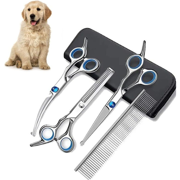 Професійний набір ножиць для грумінгу собак, 7.8 дюймів, 4 в 1, з нержавіючої сталі, з заокругленими безпечними кінцями, для стрижки та вирівнювання шерсті