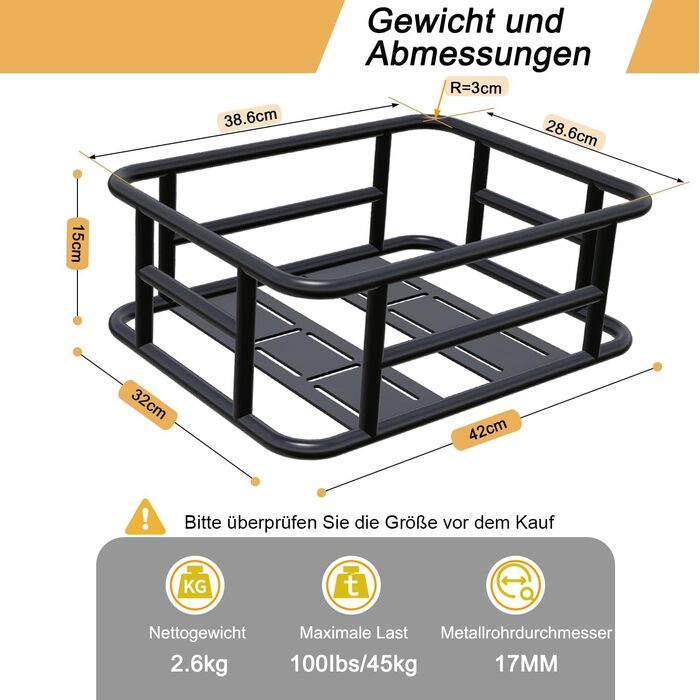 Металевий задній кошик для велосипеда: міцний, великий, з дощем. Підходить для велосипедів та електровелосипедів, для покупок, перевезення собак. Без внутрішнього мішка, з сіткою для багажу.