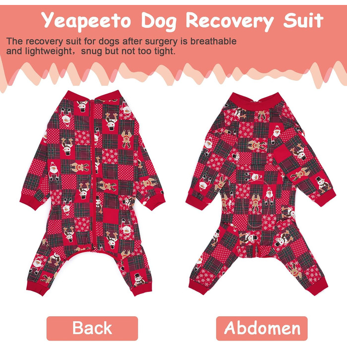Комбінезон для собак Yeapeeto, для відпочинку, великих та середніх порід, антиалергенний, захист від лизання, альтернатива конусу (Червоний, 3XL)