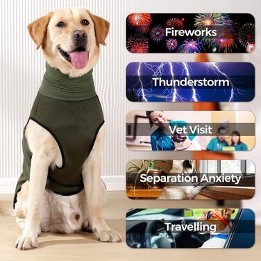 Заспокійливий жилет для собак Heywean з капюшоном та захистом вух, антистресовий, XL, оливковий