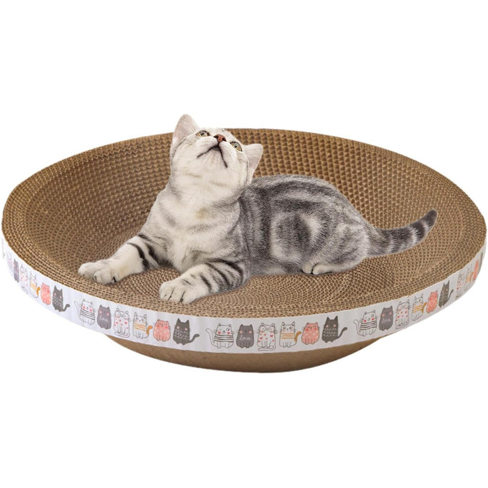 Котячі дряпки, овальні килимки-дряпки для котів, лежанка-чаша, гофрокартон для котів, меблі для дряпання котів для диванів та килимів (великий круглий розмір (діаметр 45 см, висота 9 см))