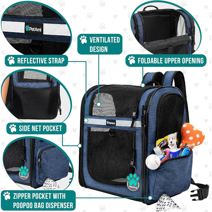 PetAmi Рюкзак для котів та собак, Medium, Marineblau (Морський блакитний)
