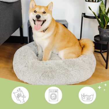 Кругле ліжко для собак та котів, діаметр 60 см, сірого кольору, м'яке, пухнасте, кошик для собак маленьких та середніх порід