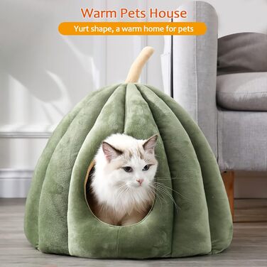 Котяча хатинка-будка ALLSOPETS, м'яке ліжко-іглу для котів, собак та дрібних тварин, знімна та пральна подушка, зелена, розмір L