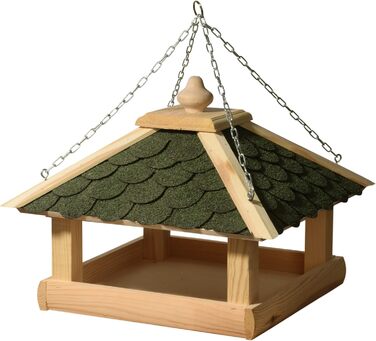 Годівниця для птахів Dobar® 44256e з масивного дерева з бітумним дахом, для саду, тераси, балкону, 39 x 39 x 30 см, зелена