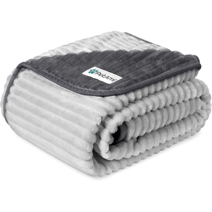 Водонепроникний килимок для собак PetAmi, захисний від протікання, для малих, середніх та великих собак, двосторонній, під меблі, ліжко, диван, софу, чохол, м'який, в смужку, килимок для домашніх тварин, 152,4 x X-Large (60x80), сірий/світло-сірий