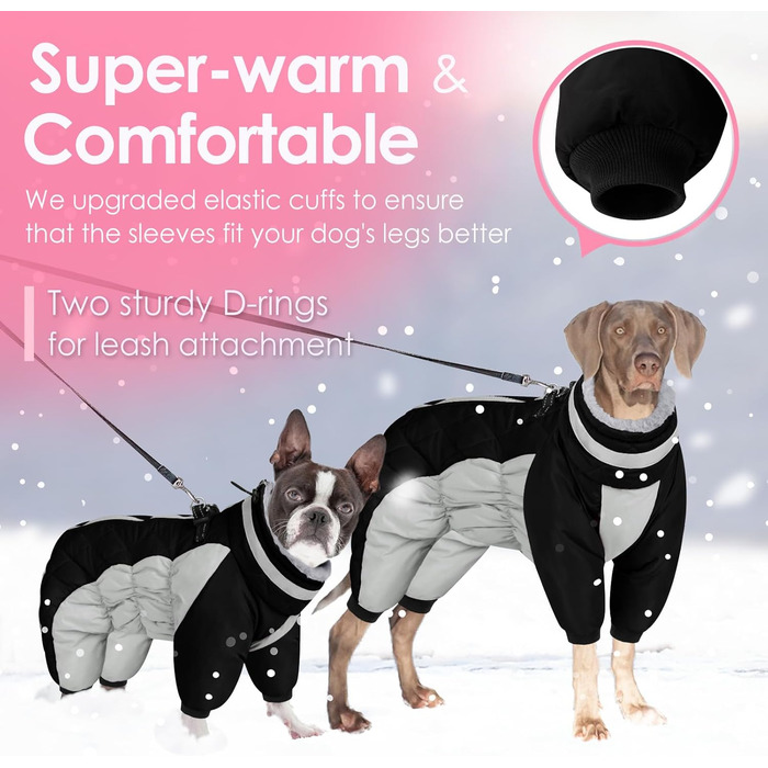 Зимовий комбінезон для собак AOFITEE - теплий водонепроникний костюм для маленьких собак з ніжками, підходить для Пудель, Джек Рассел, чорний S