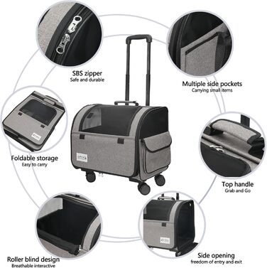 Чемодан для собак та котів Galatée з колесами, переноска для тварин, схвалена авіакомпаніями, дитяча коляска для домашніх улюбленців (чорний)