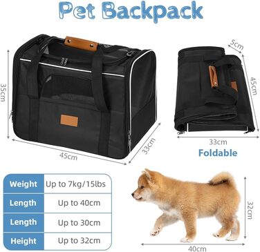 Транспортна сумка для котів Alaoo, переноска для котів та собак, чорна, до 7 кг