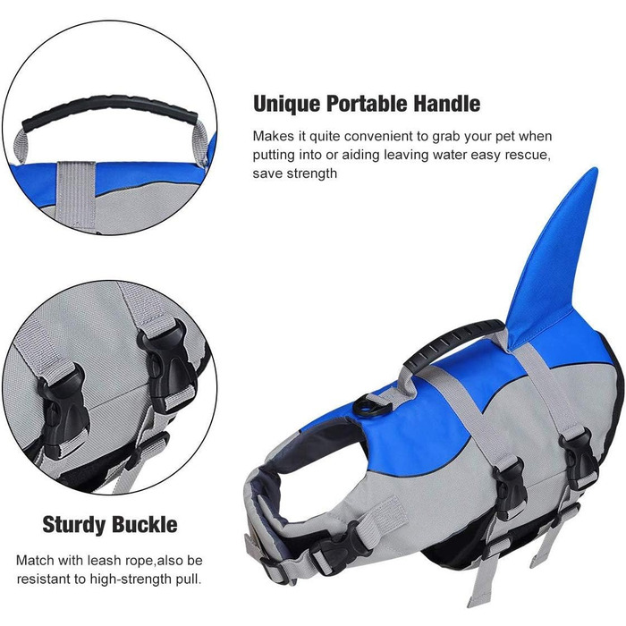 Жилет для плавання собак, жилет для початківців, регульована шлейка та рятувальний ручка (Hai, M)
