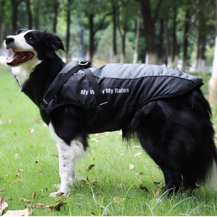 Водонепроникна зимова куртка для собак з шлейкою, великий розмір 6XL, чорний колір