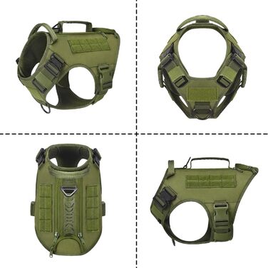 Тактична шлея для собак AIWAI, зелена, розмір L, з Molle-панелями, металевою пряжкою, боковими кишенями та 2 сумками, для середніх і великих порід, для дресирування та сервісу