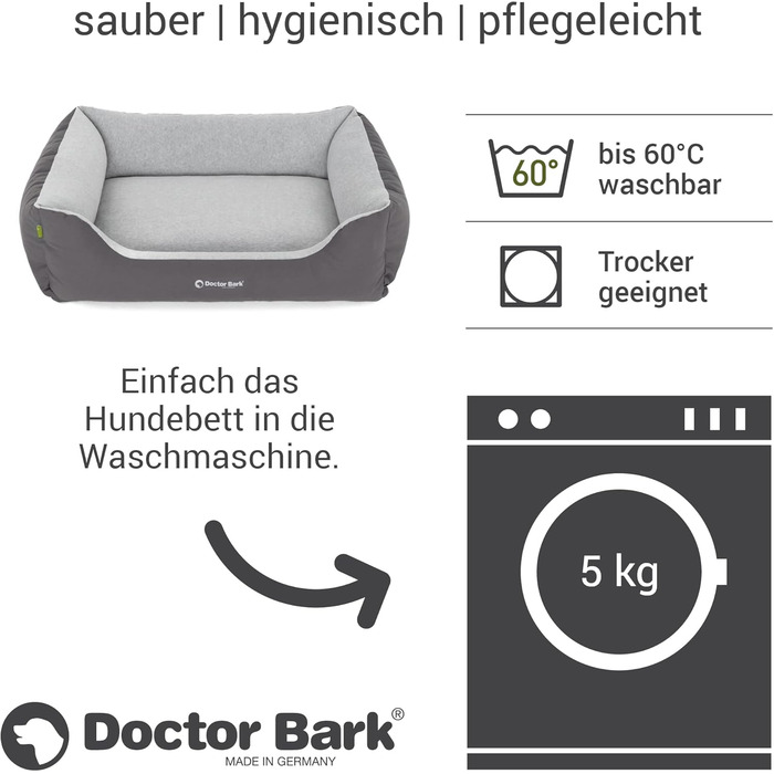 Ліжко для собак Doctor Bark, м'яке та пухнасте, середніх порід, 86x65 см, сіре, Made in Germany