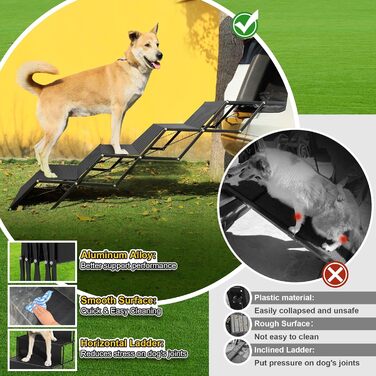 Сходи для собак XARILK - 5-ступенева алюмінієва драбина для собак, 44 см, до 110 кг, для авто, позашляховиків, ліжок та вантажівок