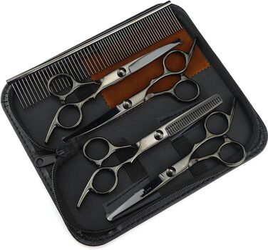 Набір ножиць для грумінгу собак 6-в-1: прямі, зігнуті, для стрижки та розрідження шерсті