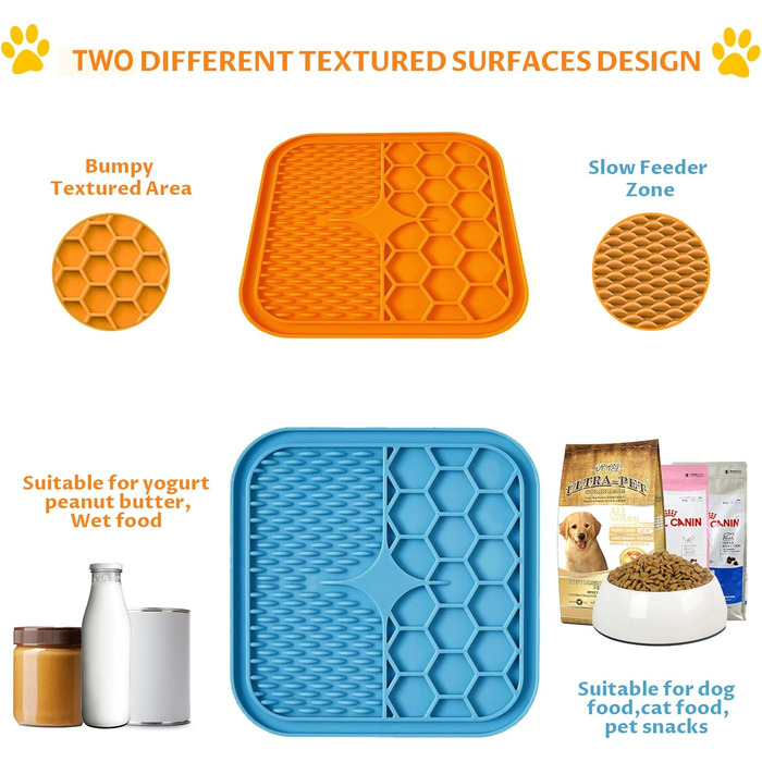 Килимок для лизання собак та котів, великі породи, преміум силікон, з присосками, заспокоює, покращує здоров'я зубів, уповільнює годування, легко миється, 2 шт.