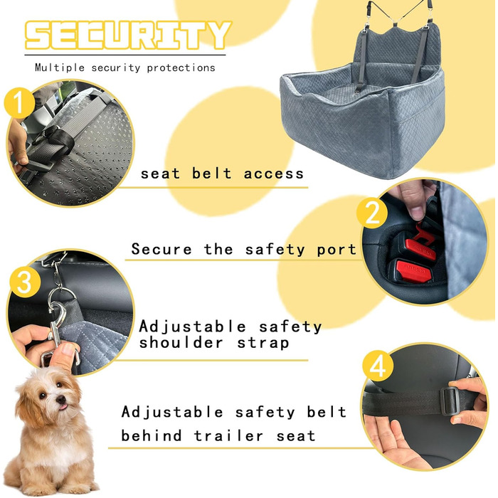 Автокрісло для собак: безпечне та зручне, велике, сірого кольору. Розбірне, для маленьких та середніх собак