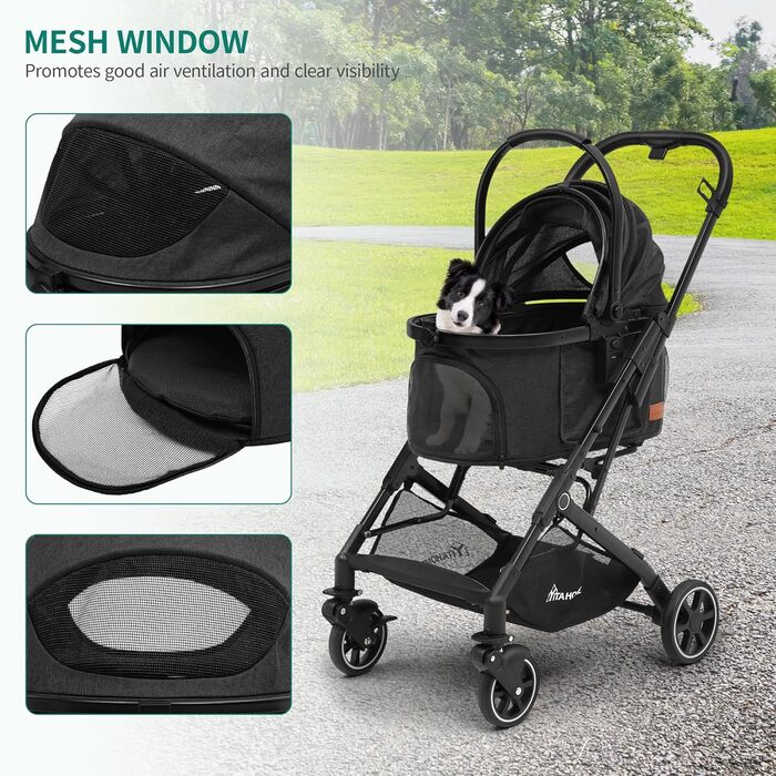 Візок для собак YITAHOME - чорний, для маленьких собак до 15.9 кг, 3-в-1, складаний, візок для котів та дітей