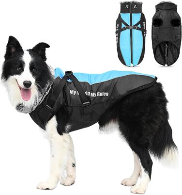 Водонепроникний теплий зимовий одяг для собак ALLSOPETS - куртка з світловідбиваючими смугами, тепла жилетка для холодної погоди (Himmelblau, 2XL)
