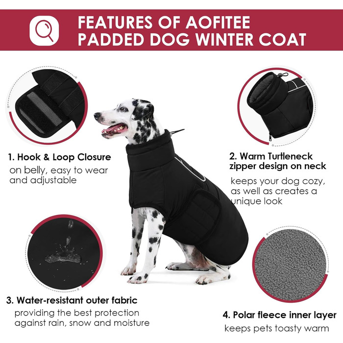 Теплий зимовий одяг для собак великих порід AOFITEE: чорний флісовий зимовий одяг з коміром-гетром, водовідштовхуючий, для Corgi, Border Collie, 3XL
