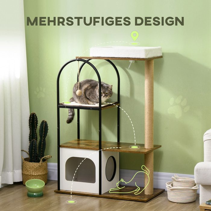 PawHut Cat Tree 1185 см Cat Tree з печерним ліжком і килимком для дряпання Play Ball Tilt Protection для кішок до 5 кг Сільський коричневий