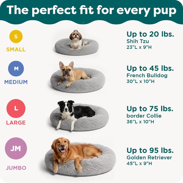 Кругла лежанка для собак Furhaven 45' XL Donut з м'якого штучного хутра, заспокоююча, знімний чохол, сірий, 114 x 114 x 23 см