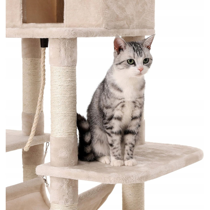Великий когтеточка-будиночок для кота бежевого кольору з гамаком та сизалевою печеркою