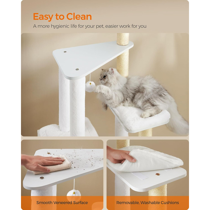 Кігтеточка Feandrea WoodyWonders для котів, багатоярусна, сіра, з подушками, 22.8 x 15.7 x 65 см