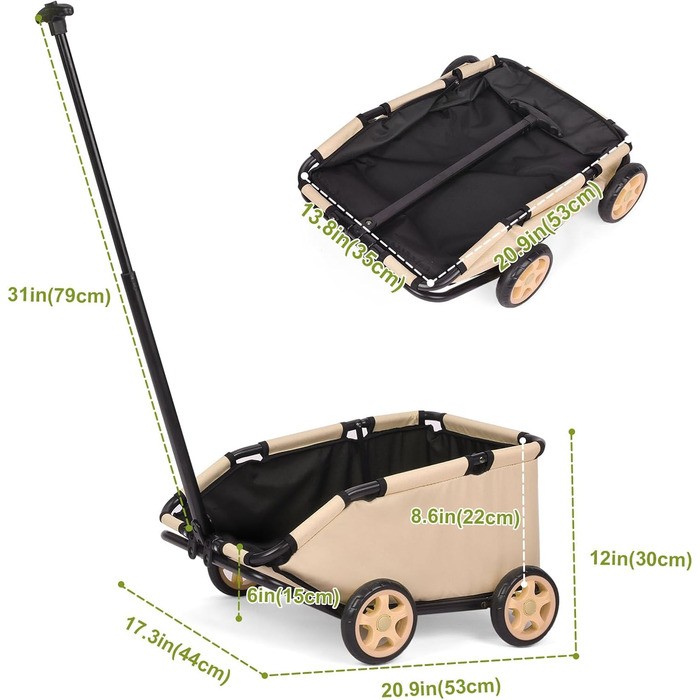 Міні-візок для тварин, складаний універсальний візок для покупок з висувною ручкою, для прогулянок на вулиці, з подушкою та страхувальним тросом, з кишенькою (Хакі)