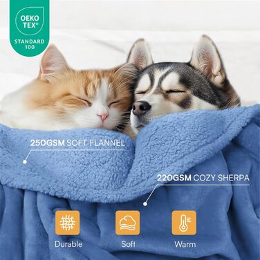 Водонепроникний коврик для тварин Luciphia, Sherpa Fleece, захист меблів від собак та котів, сіро-білий L (65' x57'), XL (85' x57', темно-синій), товстий