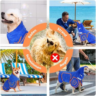 Рушник для собак SlowTon: суперпоглинаючий халат для висушування після купання, плавання, прогулянки. L, блакитний