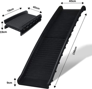 Рампа для собак, складана, для автомобіля, пластикова, антиковзаюча, до 90 кг, 156 x 40 см