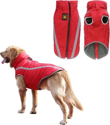 Зимова куртка для собак, тепла водонепроникна куртка для середніх та великих собак. Підходить для Лабрадорів, Бульдогів, Самоедів. З флісовою підкладкою та світловідбиваючими елементами. Розмір 6XL/68см, червоний колір