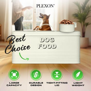 Контейнер для корму Plexon кремовий, герметичний з кришкою та лопаткою, 2 галони, банка для корму та ласощів для собак і котів