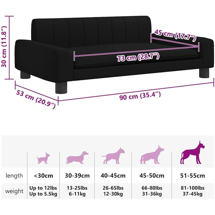 Крісло-ліжко для собак, м'яке лежанка для собак, диван-софа для маленьких собак, лежанка для котів, чорний, тканина, 90 x 53 x 30 см